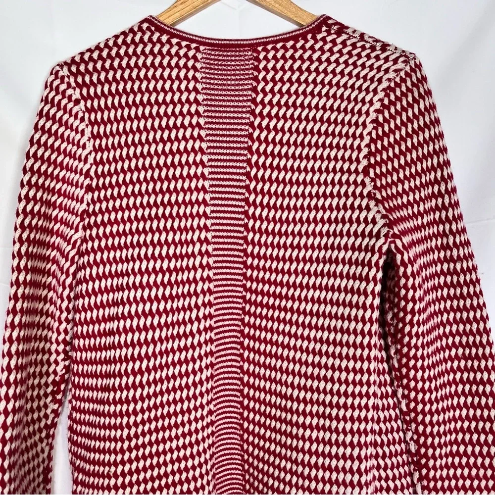 TALBOTS 100% Merino Wool Checkered Knit Cardigan Sweater Large Festive Holiday‎